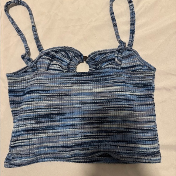 American Eagle Outfitters Blue Striped Knit Hoodie & Crop Tank Set - Picture 6 of 7